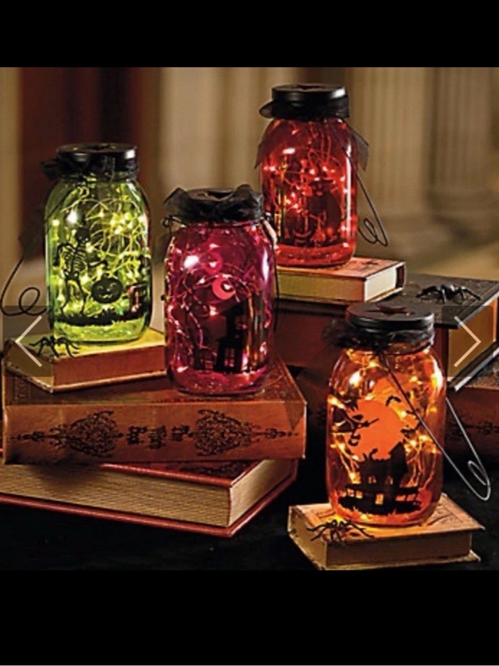 Halloween Mason Jar Lanterns from Frontgate with Witch Skeleton Cat & Graveyard